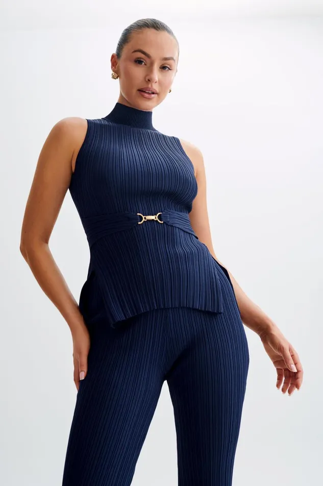 Women Meshki Tops Tanya Cut Out High Neck Top 8211 Navy