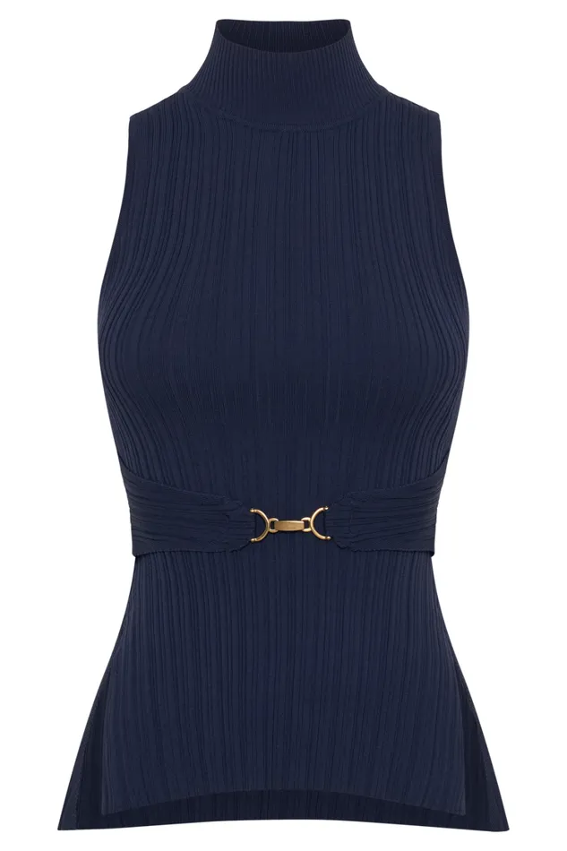 Women Meshki Tops Tanya Cut Out High Neck Top 8211 Navy