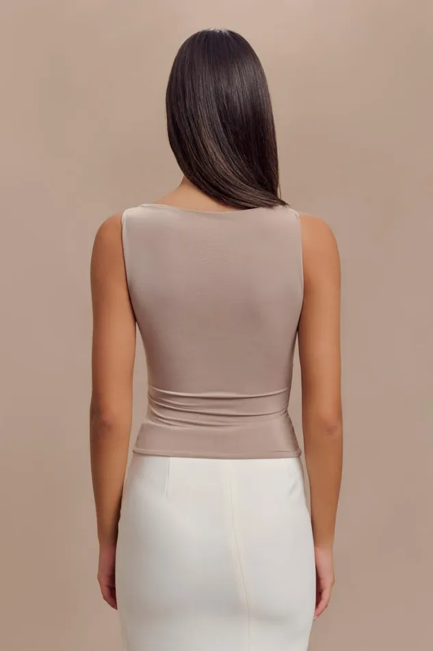 Women Meshki Tops Tiarna Slinky Ruched Top 8211 Taupe