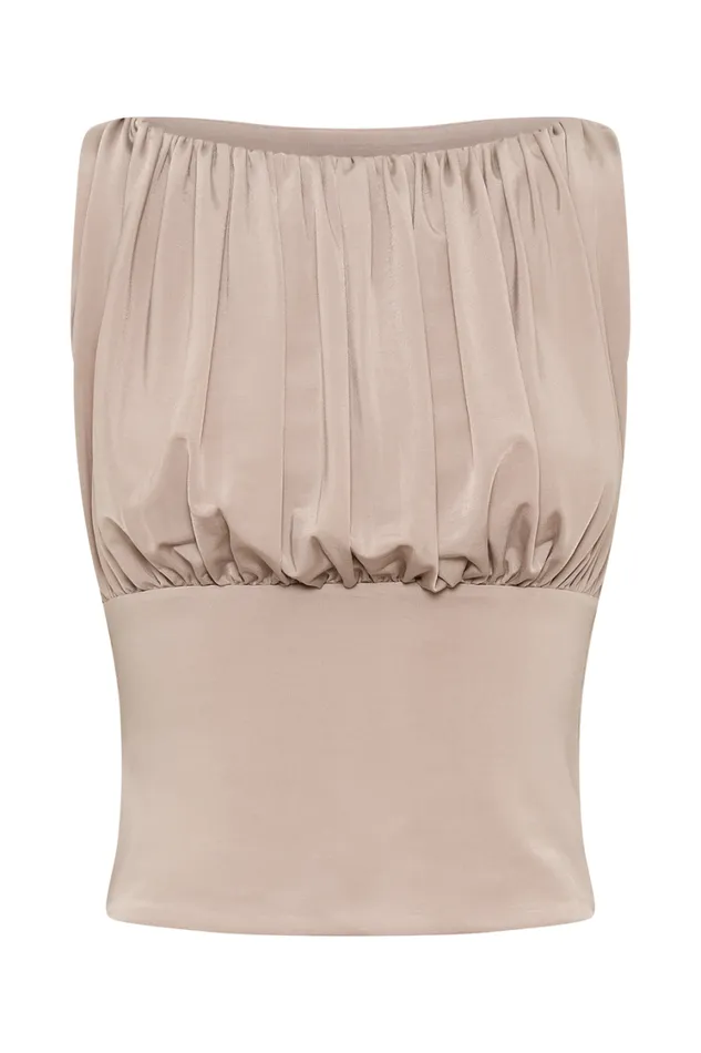 Women Meshki Tops Tiarna Slinky Ruched Top 8211 Taupe