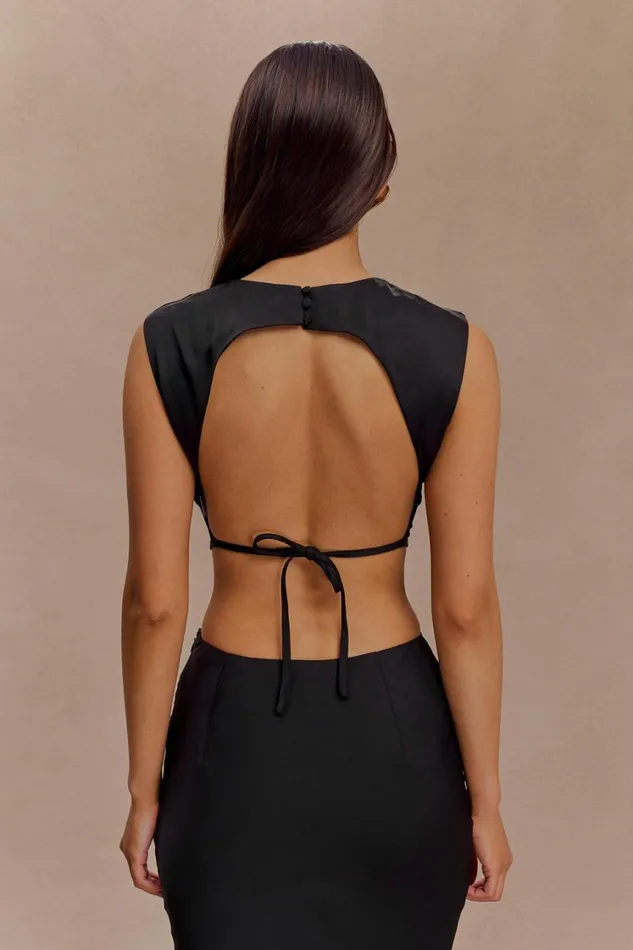 Women Meshki Tops Viviana Satin Sleeveless Crop Top 8211 Black