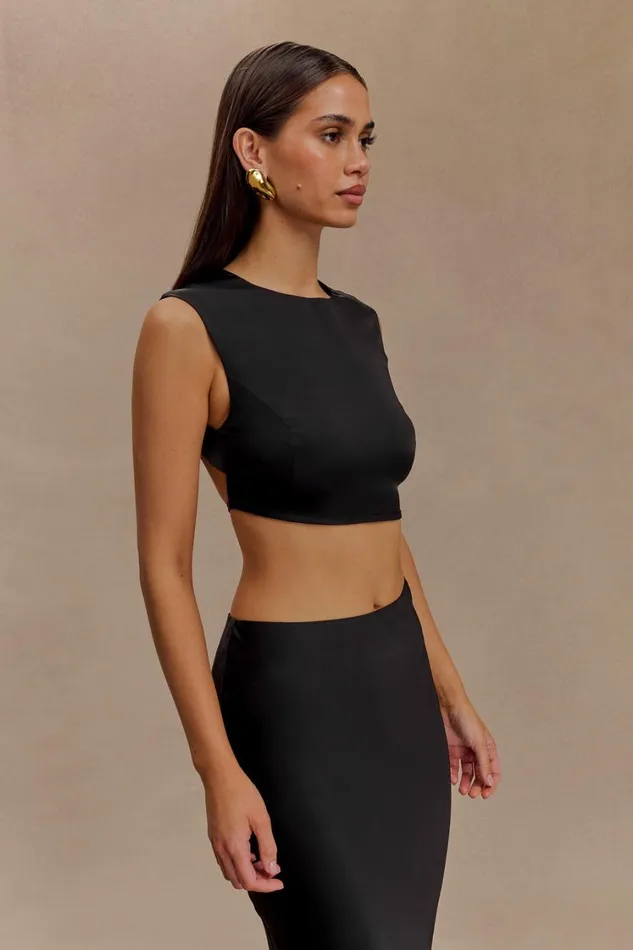 Women Meshki Tops Viviana Satin Sleeveless Crop Top 8211 Black
