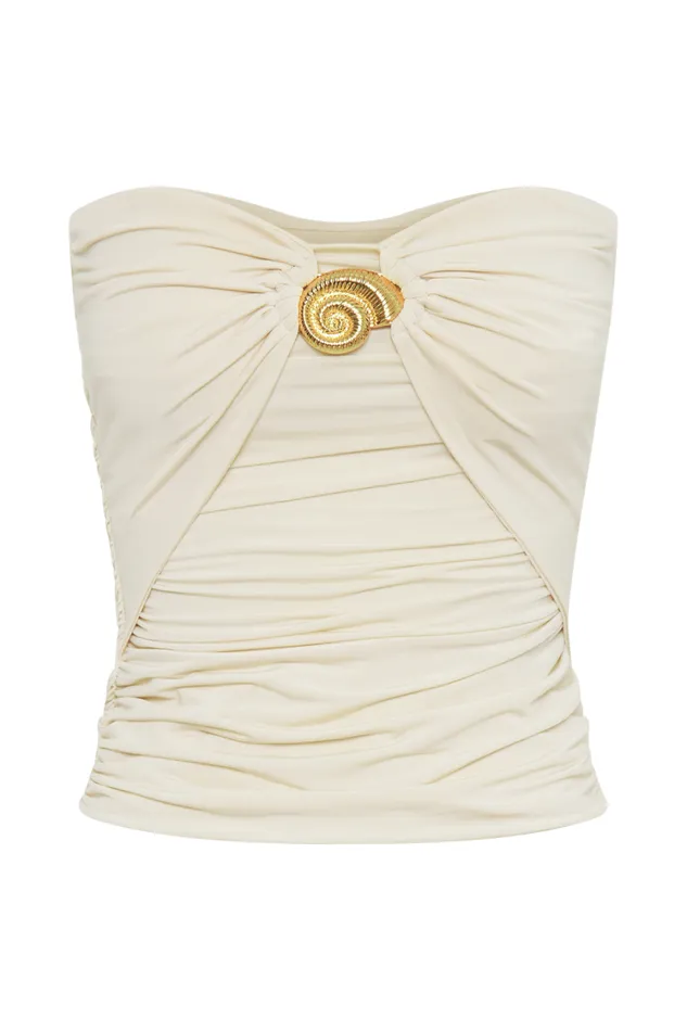 Women Meshki Tops Winslet Strapless Slinky Longline Top With Shell Hardware 8211 Ivory