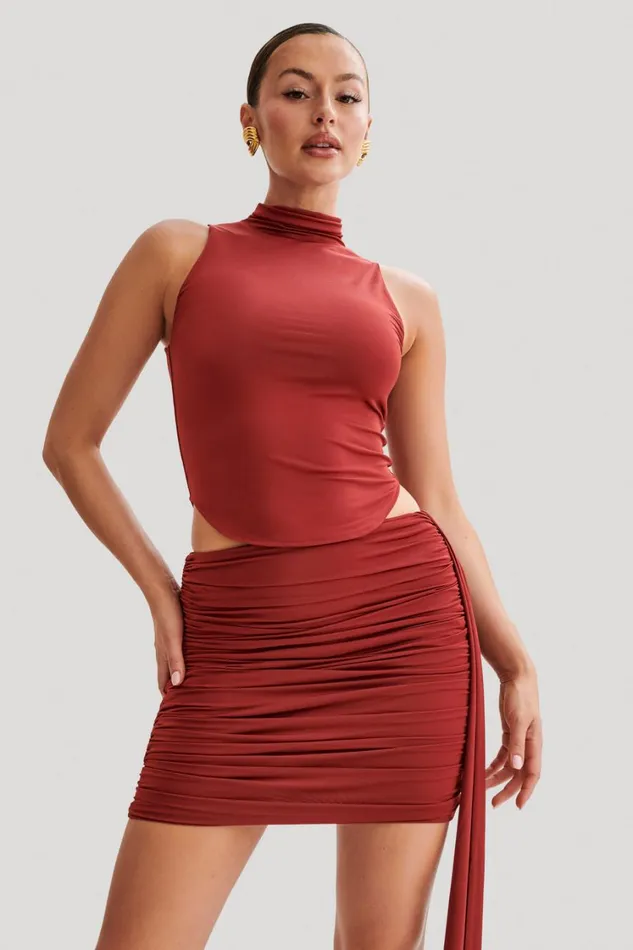 Women Meshki Tops Wren Slinky Turtle Neck Top 8211 Cherry Red