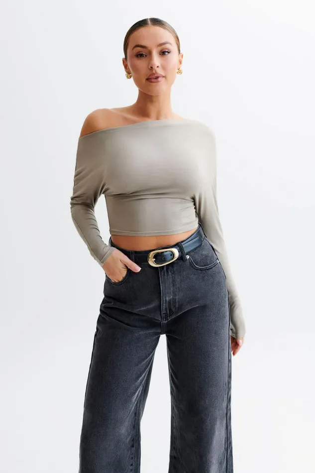 Women Meshki Tops Yasmin Asymmetrical Modal Long Sleeve Top 8211 Tawny Grey