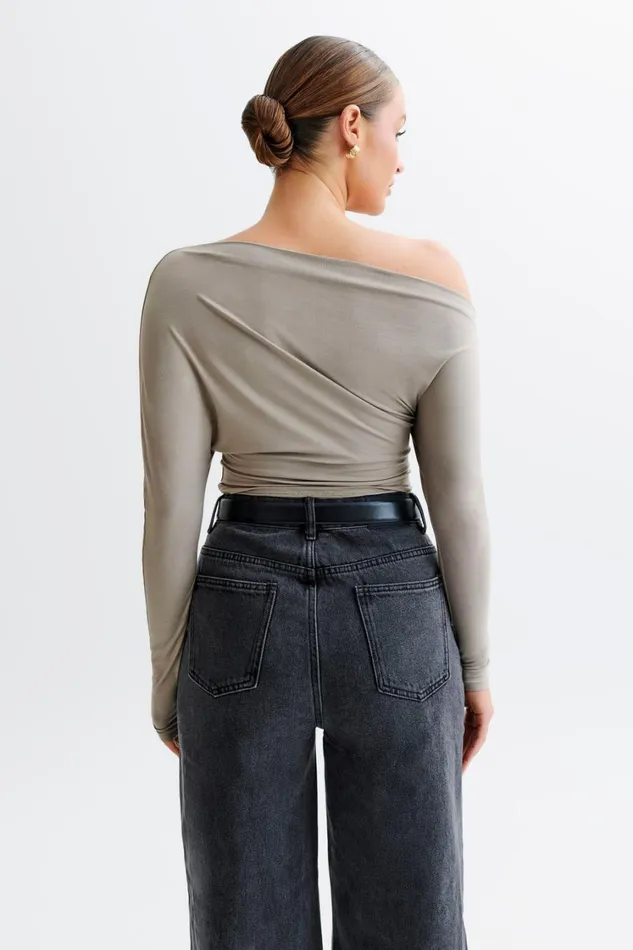 Women Meshki Tops Yasmin Asymmetrical Modal Long Sleeve Top 8211 Tawny Grey