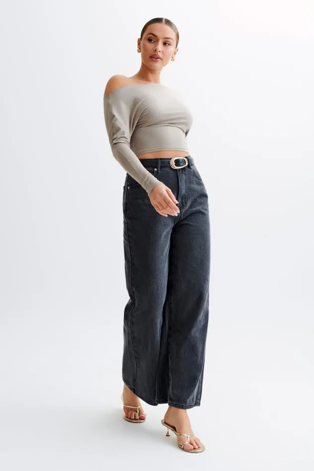Women Meshki Tops Yasmin Asymmetrical Modal Long Sleeve Top 8211 Tawny Grey