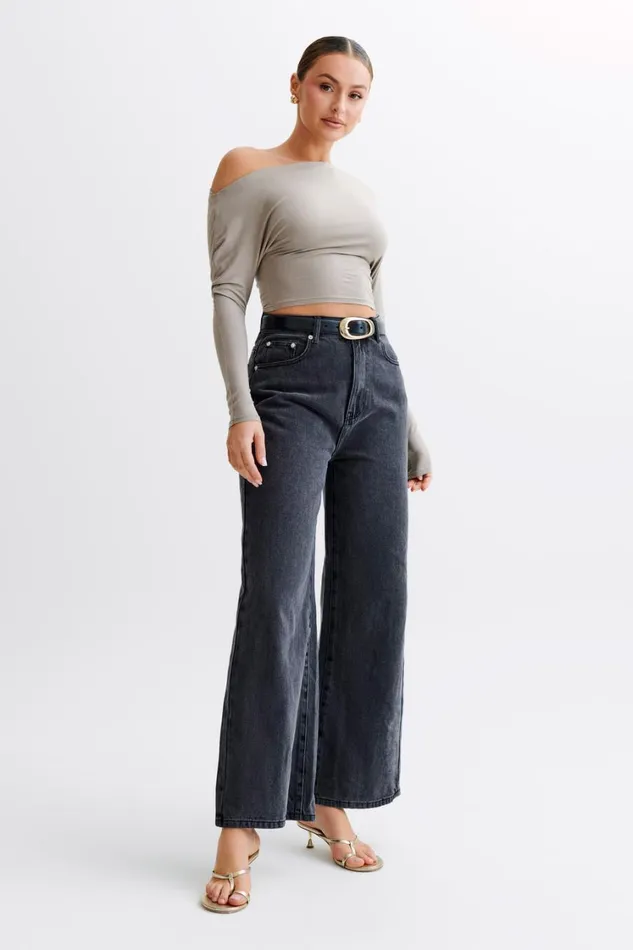 Women Meshki Tops Yasmin Asymmetrical Modal Long Sleeve Top 8211 Tawny Grey