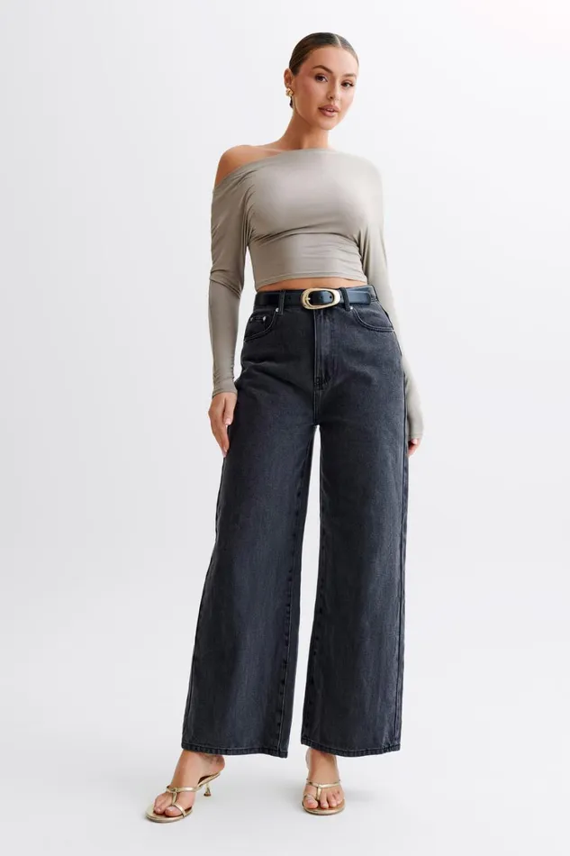 Women Meshki Tops Yasmin Asymmetrical Modal Long Sleeve Top 8211 Tawny Grey