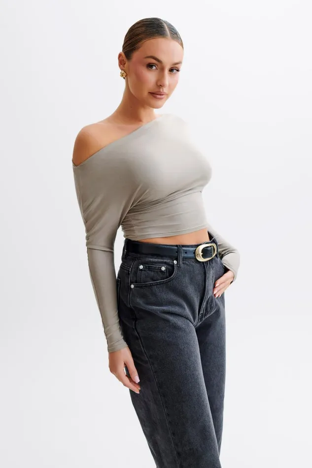 Women Meshki Tops Yasmin Asymmetrical Modal Long Sleeve Top 8211 Tawny Grey