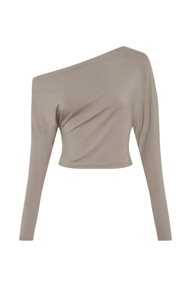 Women Meshki Tops Yasmin Asymmetrical Modal Long Sleeve Top 8211 Tawny Grey