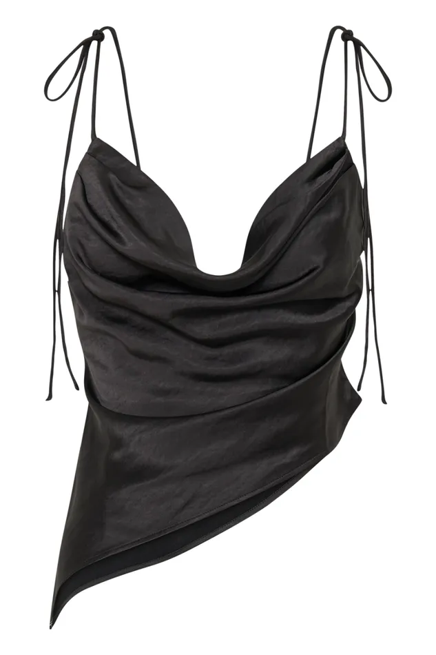 Women Meshki Tops Zavani Asymmetrical Satin Camisole 8211 Black