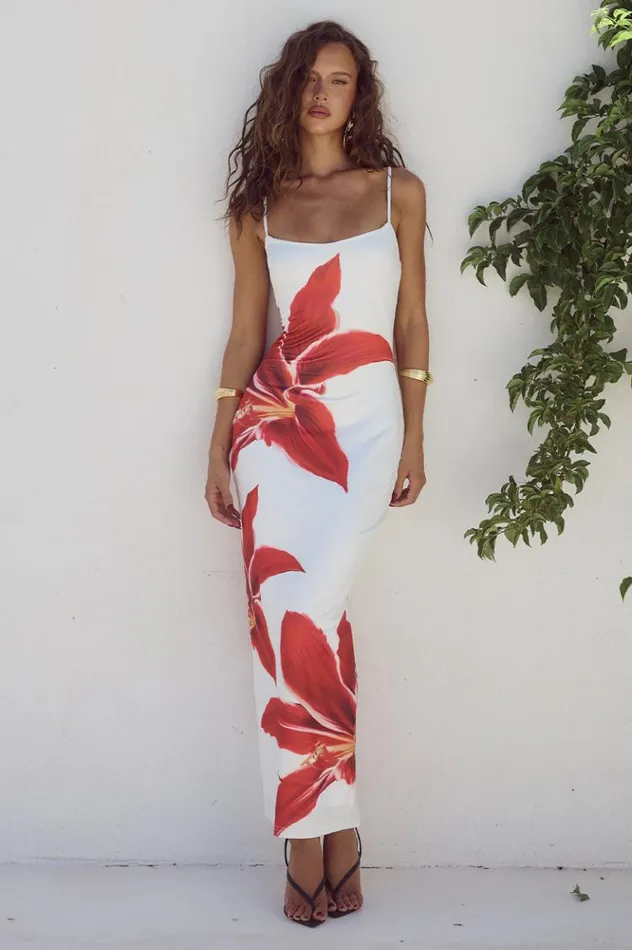 Women Midi Dresses Runaway The Label DEIA MIDI DRESS Crimson Lily
