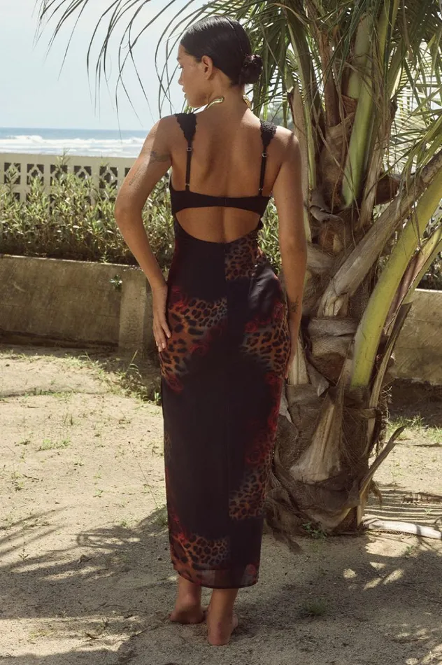 Women Midi Dresses Runaway The Label DINAH MIDI DRESS Black Leopard