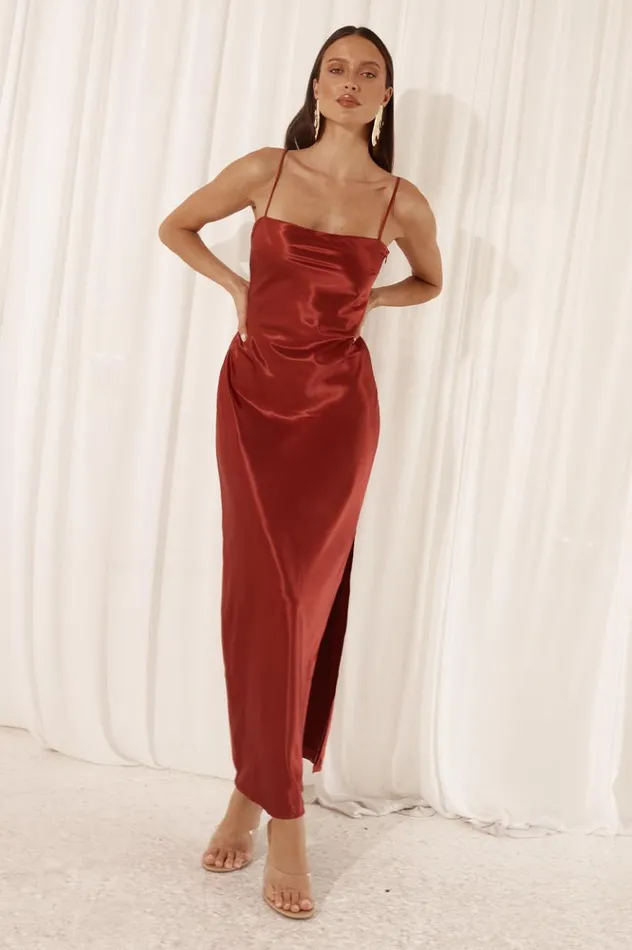Women Midi Dresses Runaway The Label SIREN SLIP DRESS Ruby