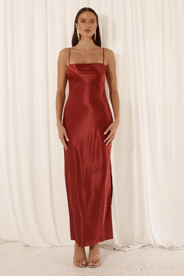 Women Midi Dresses Runaway The Label SIREN SLIP DRESS Ruby