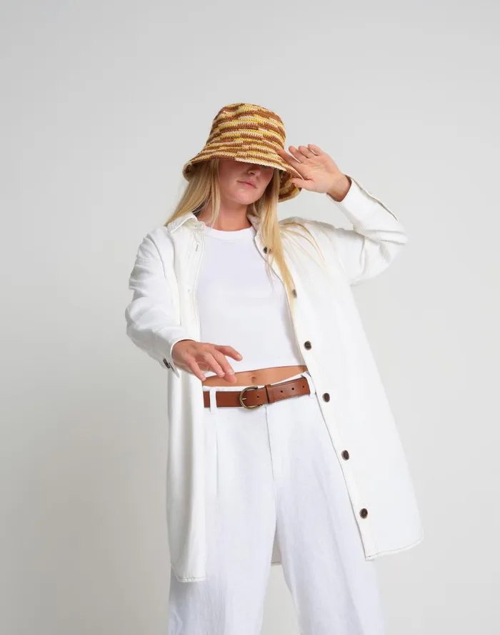Women MINGA Crocheted Striped Bucket Hat Orange Multi Madewell Hats