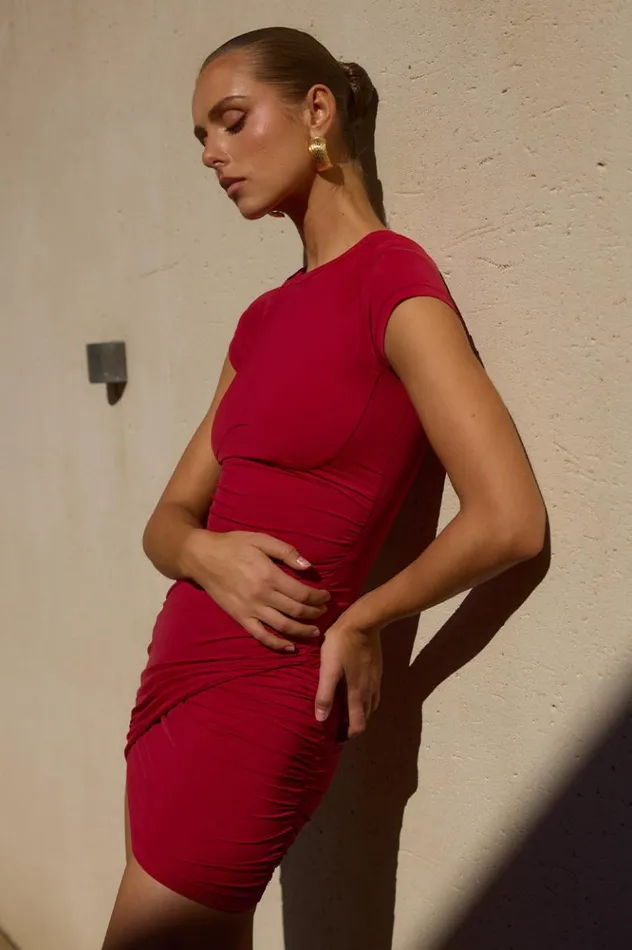 Women Mini Dresses Runaway The Label MARKINA MINI DRESS Cherry Red