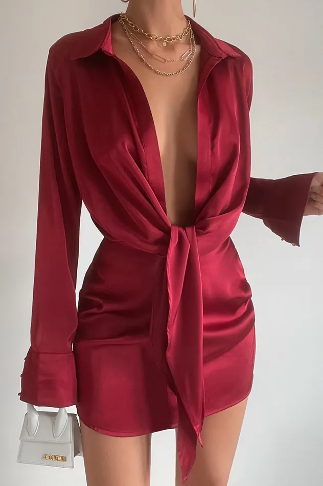 Women Mini Dresses Runaway The Label RUBY SILK DRESS Merlot
