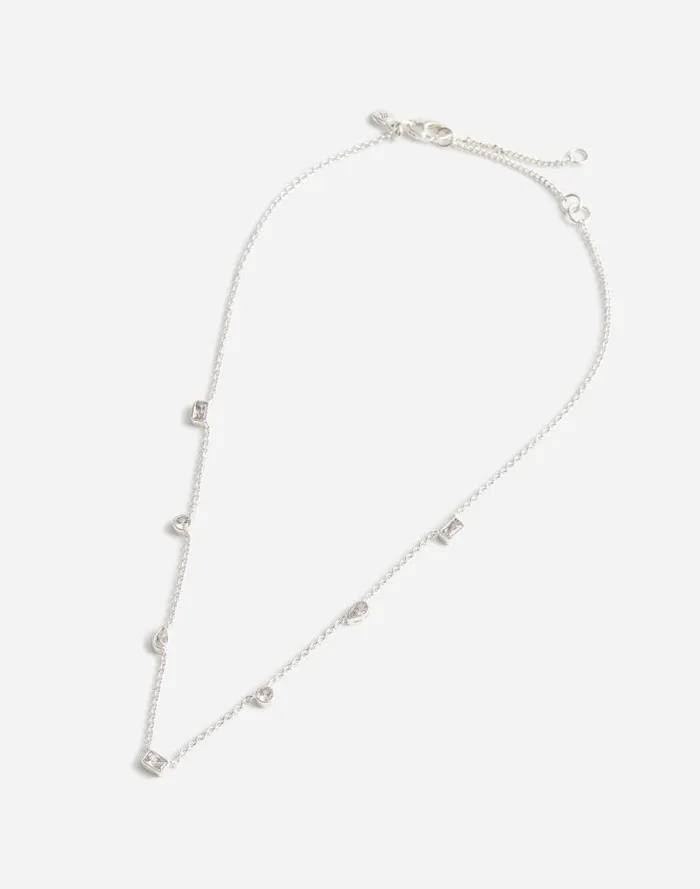 Women MixedCut Crystal Station Necklace Polished Silver Madewell Jewelry