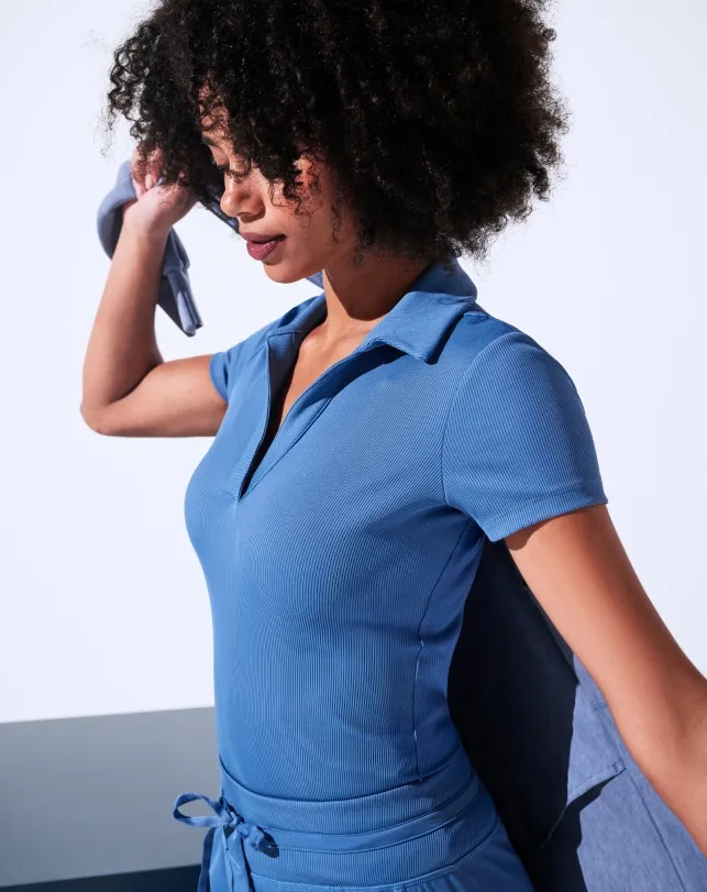 Women MOVEKNIT VNECK POLO Moonlight Blue TravisMathew Polos