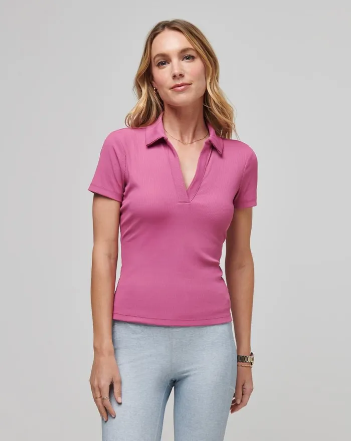 Women MOVEKNIT VNECK POLO Red Violet TravisMathew Polos