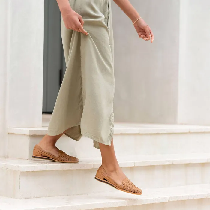 Women Nisolo Flats and Slip Ons Huarache Sandal Almond