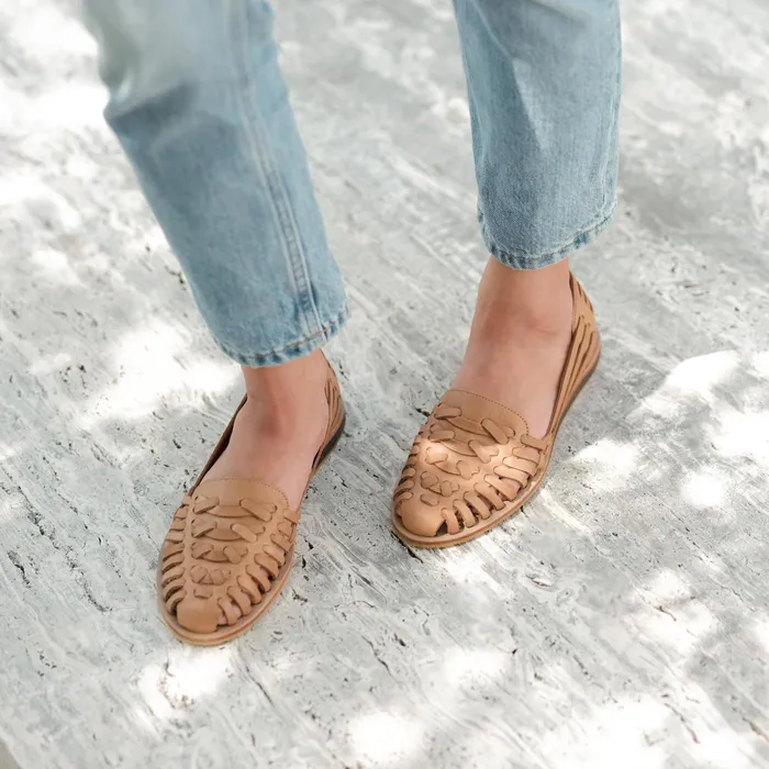 Women Nisolo Flats and Slip Ons Huarache Sandal Almond