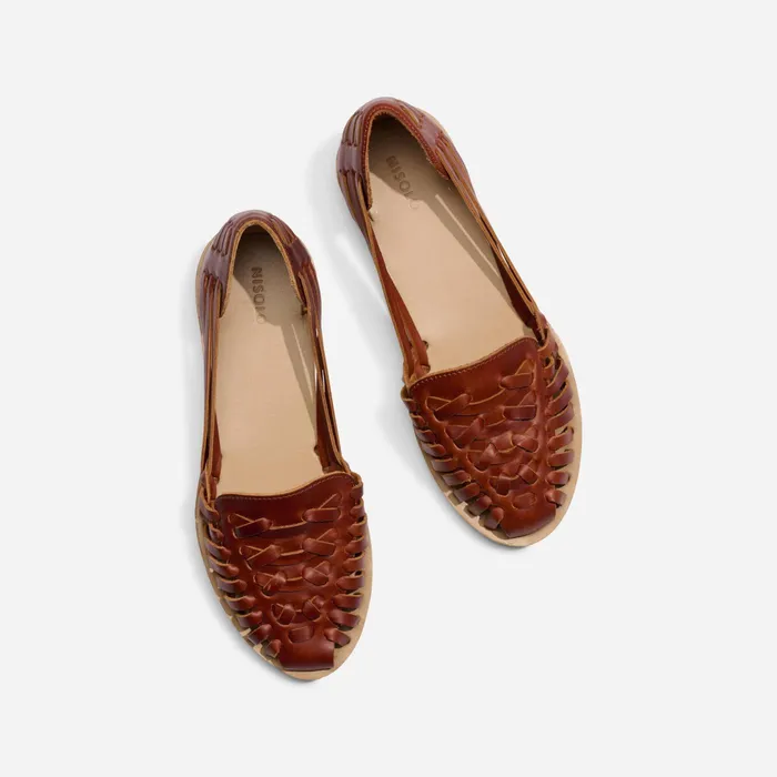 Women Nisolo Flats and Slip Ons Huarache Sandal Brandy