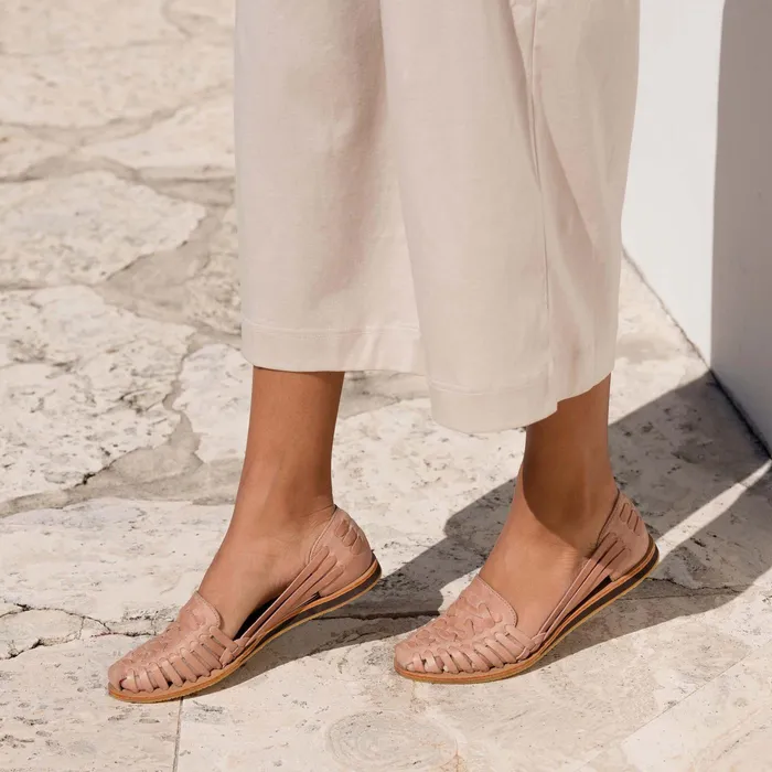 Women Nisolo Flats and Slip Ons Huarache Sandal Desert Rose