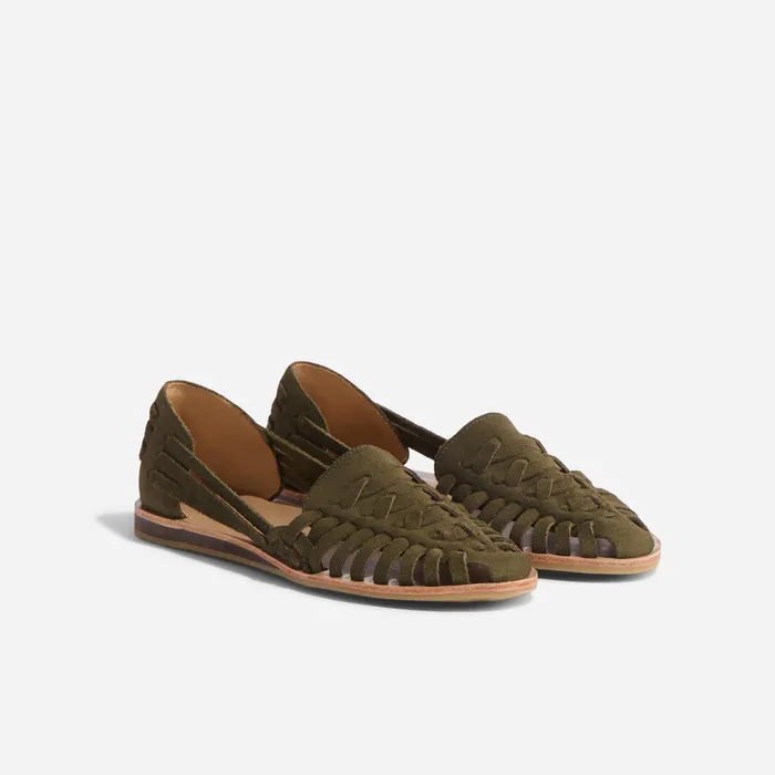 Women Nisolo Flats and Slip Ons Huarache Sandal Forest Green