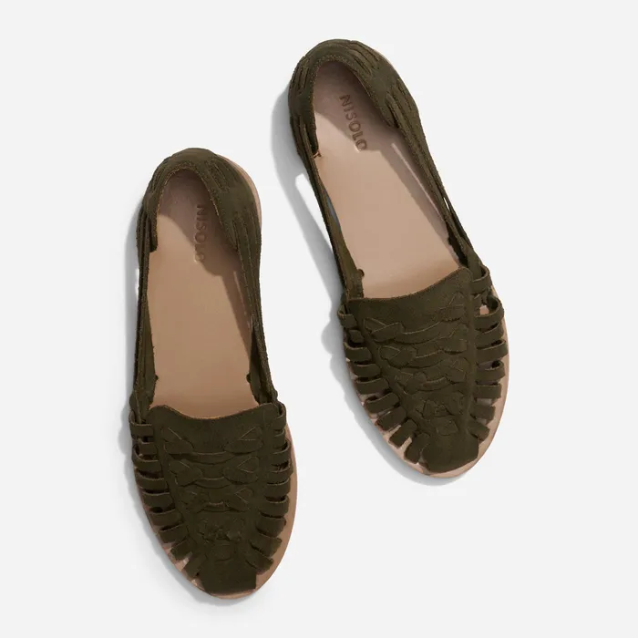 Women Nisolo Flats and Slip Ons Huarache Sandal Forest Green