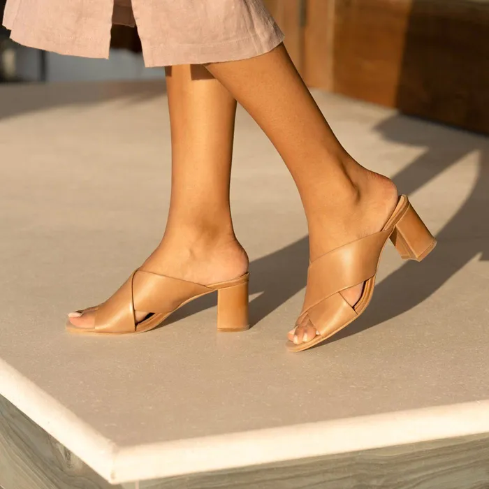 Women Nisolo Heels Carina Cross Strap Mule Almond