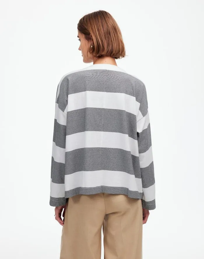 Women Oversized Crewneck LongSleeve Tee In Stripe Eyelet White Madewell Tees