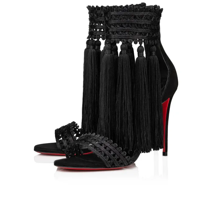 Women Palma 100 Mm Sandals 8211 Fabric And Veau Velours 8211 Black Black Christian Louboutin Sandals and Slides Women Palma 100 Mm Sandals 8211 Fabric And Veau Velours 8211 Black Black Christian Louboutin Sandals and Slides