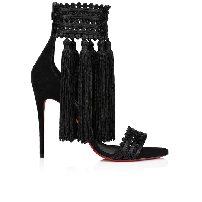 Women Palma 100 Mm Sandals 8211 Fabric And Veau Velours 8211 Black Black Christian Louboutin Sandals and Slides