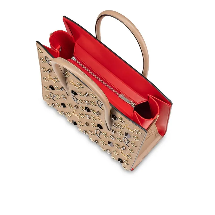 Women Paloma Medium Top Handle Bag 8211 Grained Calf Leather And Spikes Loubinthesky 8211 Roca Brown Christian Louboutin Shoulder Bags
