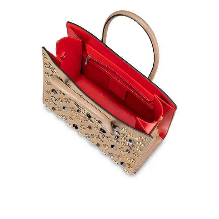 Women Paloma Medium Top Handle Bag 8211 Grained Calf Leather And Spikes Loubinthesky 8211 Roca Brown Christian Louboutin Shoulder Bags