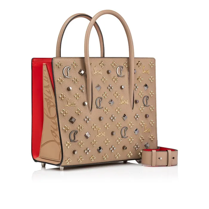 Women Paloma Medium Top Handle Bag 8211 Grained Calf Leather And Spikes Loubinthesky 8211 Roca Brown Christian Louboutin Shoulder Bags