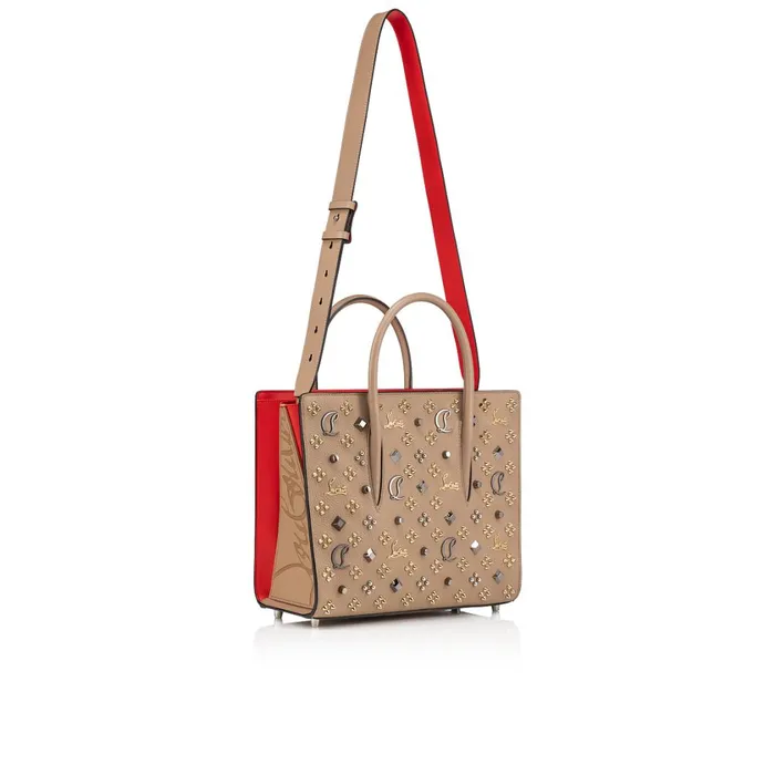 Women Paloma Medium Top Handle Bag 8211 Grained Calf Leather And Spikes Loubinthesky 8211 Roca Brown Christian Louboutin Shoulder Bags