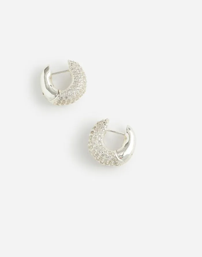 Women Pav Small Hoop Earrings Polished Silver Madewell Jewelry