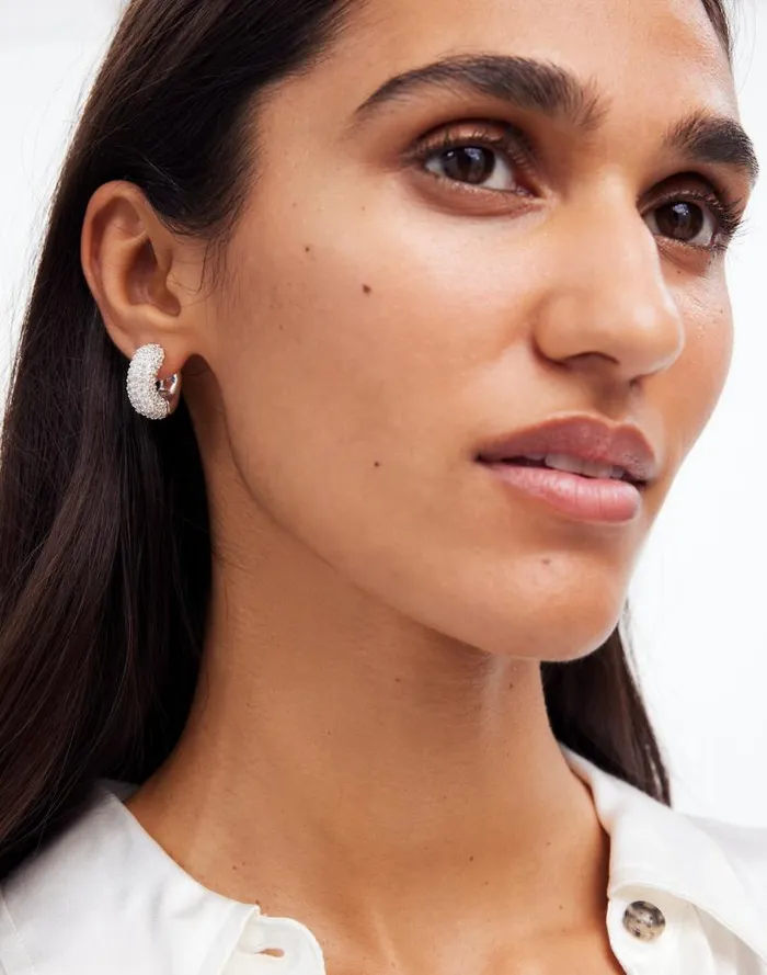 Women Pav Small Hoop Earrings Polished Silver Madewell Jewelry