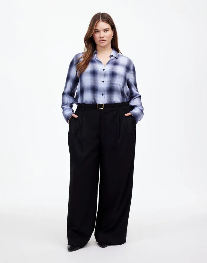 Women Plus Easy YNeck ButtonUp Shirt Deep Indigo Madewell Tops and Shirts