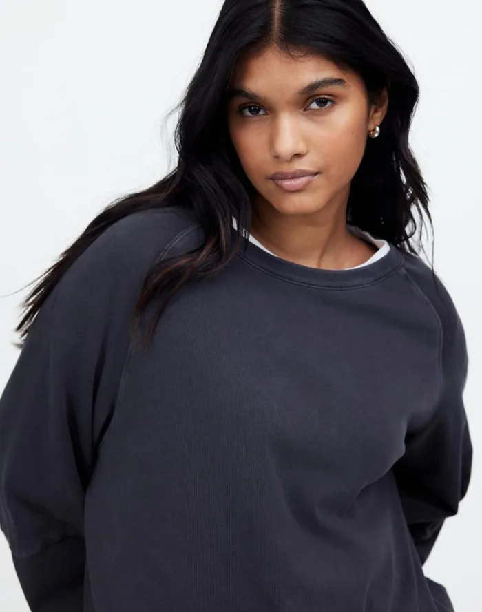 Women Plus Relaxed LongSleeve Raglan Tee Black Coal Madewell Tees