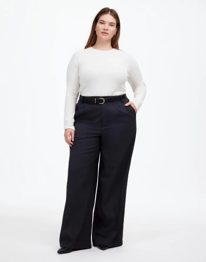 Women Plus Ribbed Crewneck LongSleeve Tee Hthr Cream Madewell Tees
