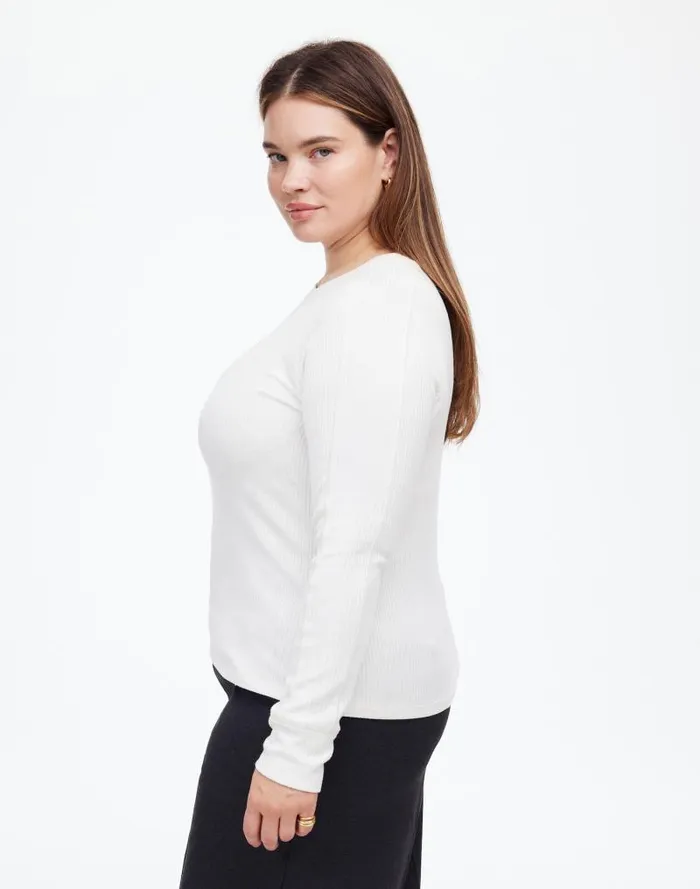 Women Plus Ribbed Crewneck LongSleeve Tee Hthr Cream Madewell Tees