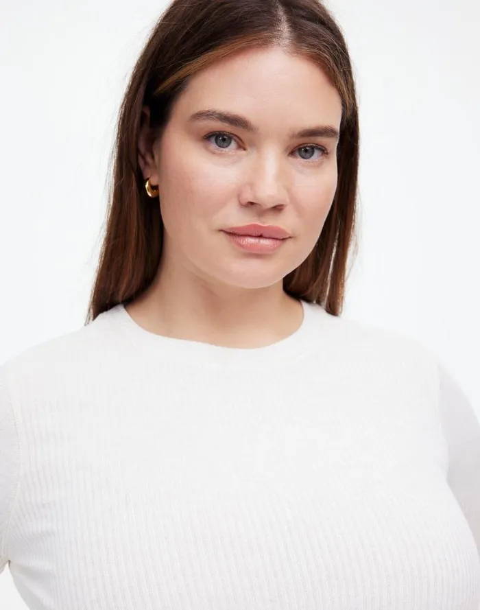Women Plus Ribbed Crewneck LongSleeve Tee Hthr Cream Madewell Tees