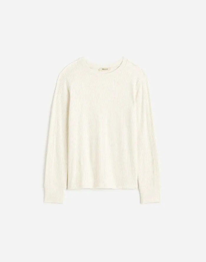 Women Plus Ribbed Crewneck LongSleeve Tee Hthr Cream Madewell Tees