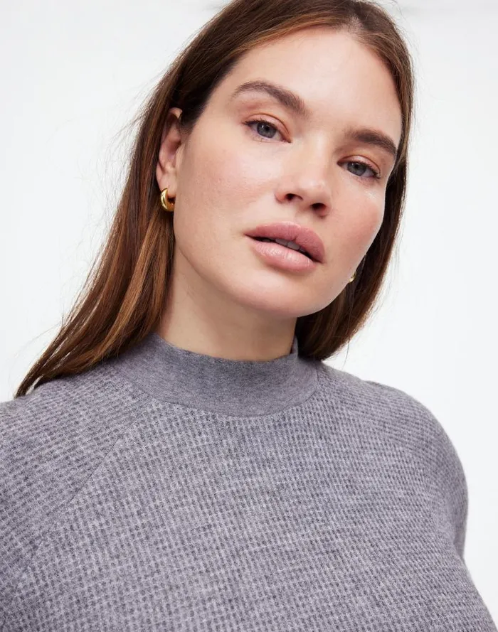Women Plus WaffleKnit LongSleeve Crewneck Tee Hthr Charcoal Madewell Loungewear