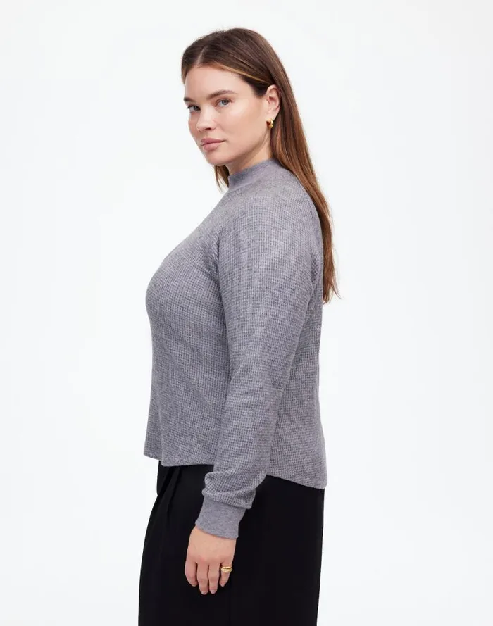 Women Plus WaffleKnit LongSleeve Crewneck Tee Hthr Charcoal Madewell Loungewear